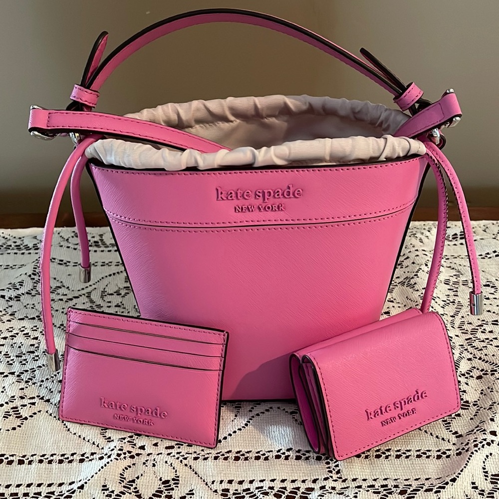 Kate Spade Cameron Small Monotone Bucket Pink Bag,wallet,credit card holder